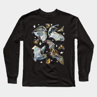 Midnight Mania Witchy Flying Bats Pattern by Robert Phelps Long Sleeve T-Shirt